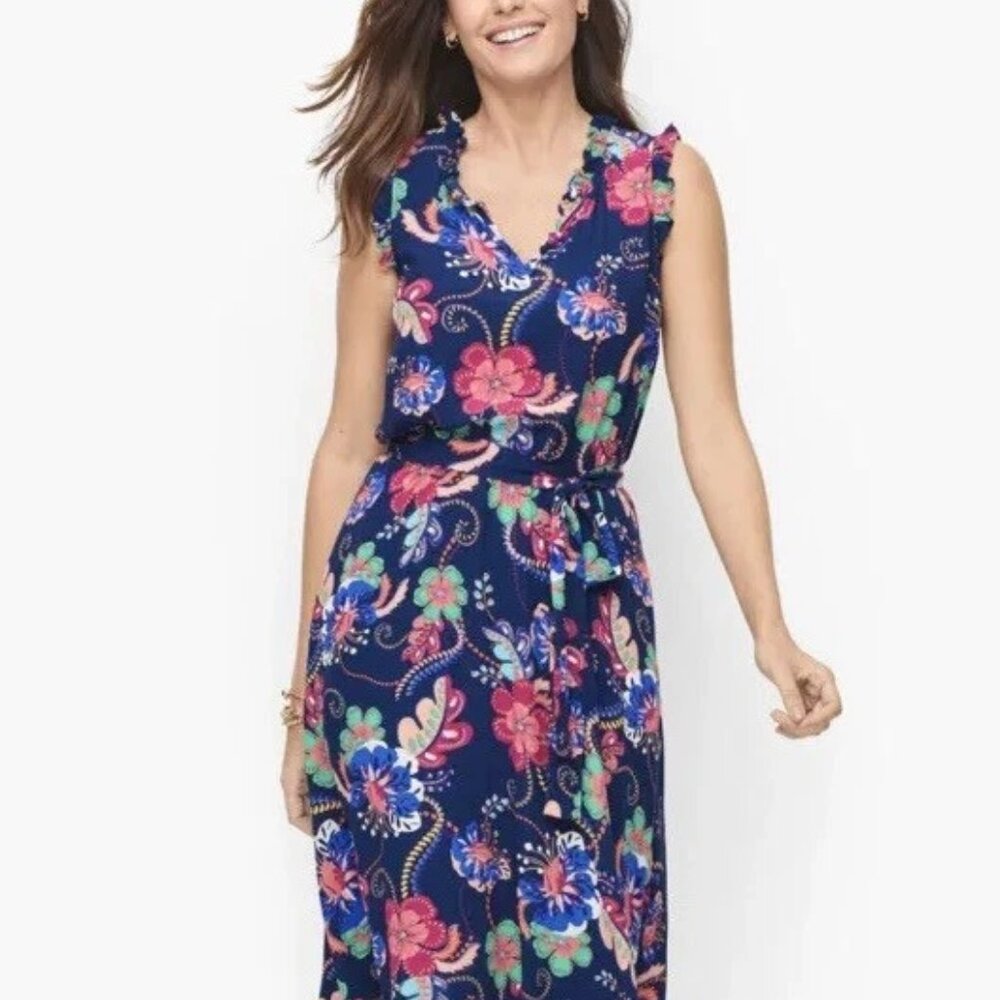 Talbots Navy Blue Floral Paisley Dress | Midi Dress | Size 10 - Picture 1 of 10